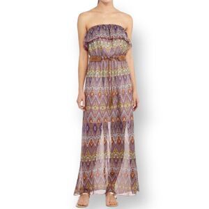 DEREK HEART CREAM & PURPLE DIAMOND PATTERN STRAPLESS MAXI DRESS SZ.M EUC